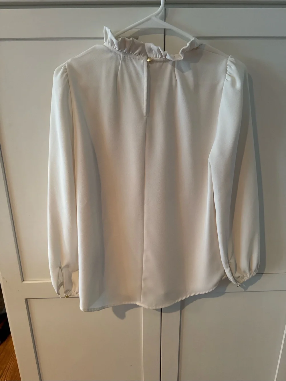 J. Crew Cream Ruffle-Trim Long-Sleeve Blouse